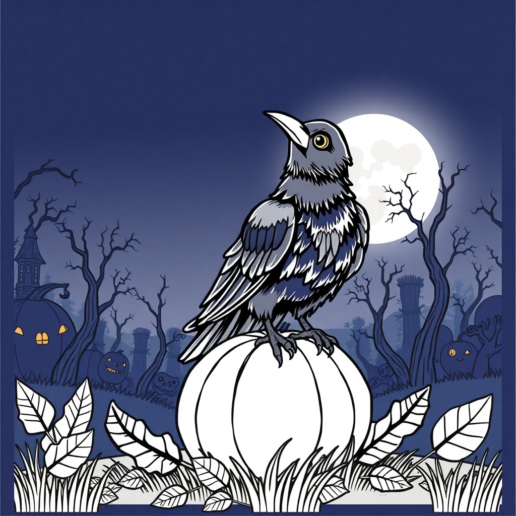 Crow at the Halloween Moon